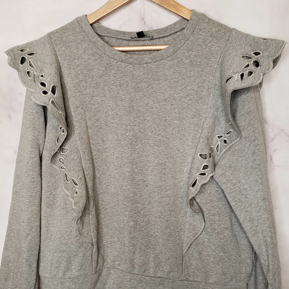 EXPRESS Gray Ruffle Long Sleeve Sweater M - Picture 2 of 8